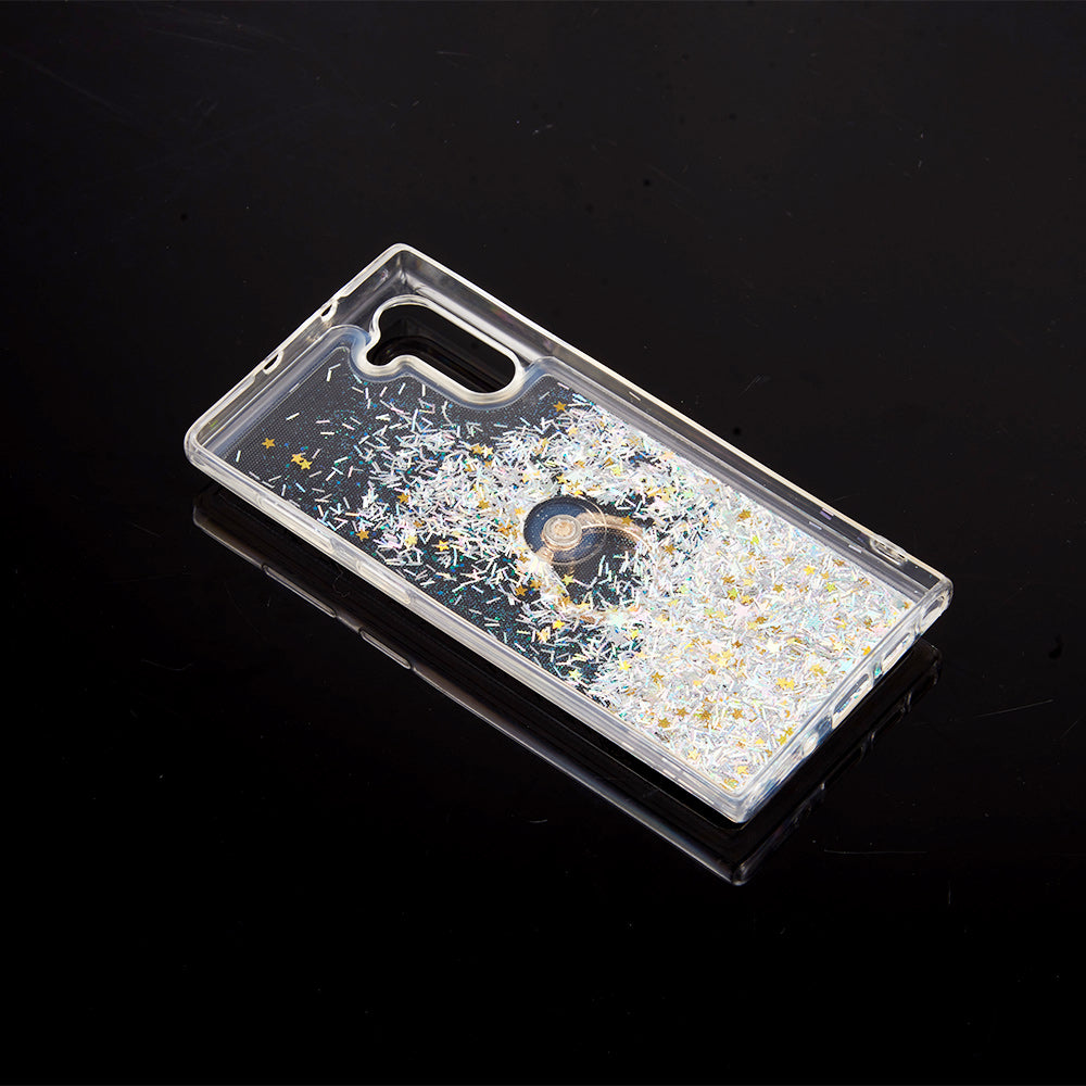 For Samsung Galaxy A53 5G Hybrid Glitter Bling Sparkling Liquid Quicksand Glittering Sparkle TPU with Ring Stand Holder Silver Phone Case Cover
