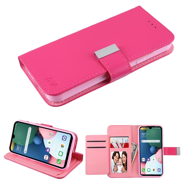 For LG K31 /Aristo 5/Fortune 3/Tribute Monarch / Phoenix 5 PU Leather Wallet with Credit Card Holder Storage Flip Pouch Stand Pink Phone Case Cover