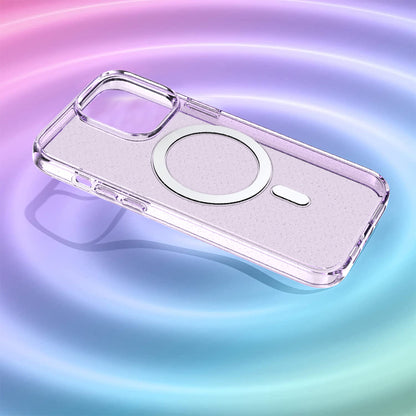 For Apple iPhone 14 (6.1") Transparent Glitter Bling Sparkly Hybrid Hard PC TPU Grip Shockproof Compatible with MagSafe Purple Phone Case Cover