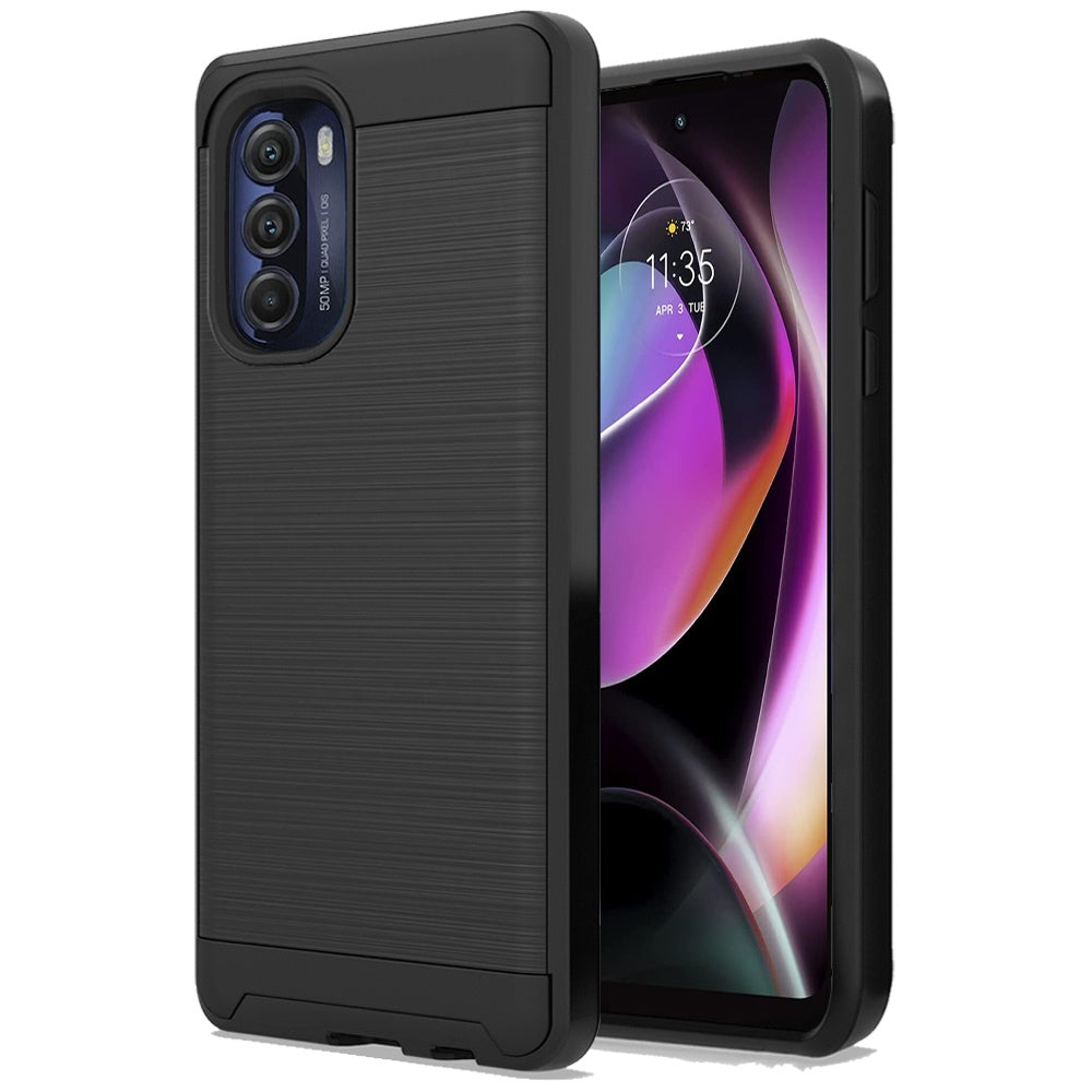 For Motorola Moto G 5G 2022 Hybrid Rugged Brushed Metallic Design [TPU + Hard PC] Dual Layer Shockproof Armor Impact  Phone Case Cover