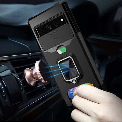 For Apple iPhone 11 (6.1") Wallet Case with Ring Stand & Slide Camera Cover Credit Card Slot Holder, Military Grade Hard  Phone Case Cover