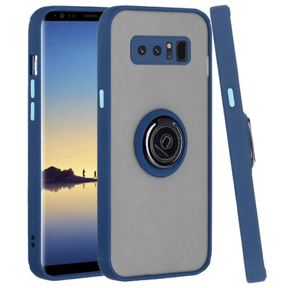 For Samsung Galaxy Note 8 Hybrid Protective PC TPU Shockproof with 360° Rotation Ring Magnetic Stand & Covered Camera Blue Phone Case Cover