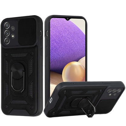 For Samsung Galaxy A33 5G Hybrid Cases with Slide Camera Lens Cover and Ring Holder Kickstand Dual Layer Hard Heavy Duty  Phone Case Cover