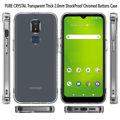 For Cricket Icon 3 Hybrid HD Crystal Clear Hard PC Back Gummy TPU Frame Bumper Slim Thin Fit 2.0mm with Chromed Buttons Transparent Phone Case Cover