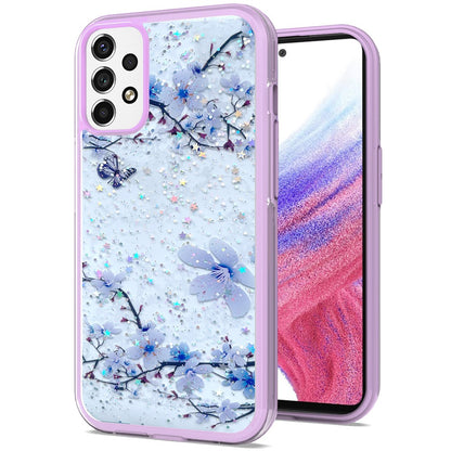 For Samsung Galaxy A53 5G Sakura Spring Flowers Design Colorful Frame Hybrid Rubber TPU Hard PC Shockproof Slim  Phone Case Cover