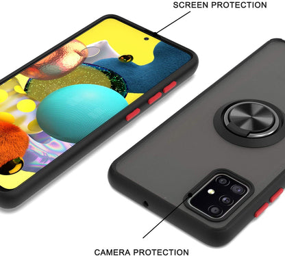 For Samsung Galaxy A53 5G Finger Ring Stand Holder Kickstand Hybrid Frosted Matte Soft TPU Hard PC Frame Shock-Absorption  Phone Case Cover