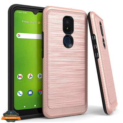 For Cricket Icon 3 Armor Brushed Texture Rugged Carbon Fiber Design Shockproof Dual Layers Hard PC + TPU Protective  Phone Case Cover