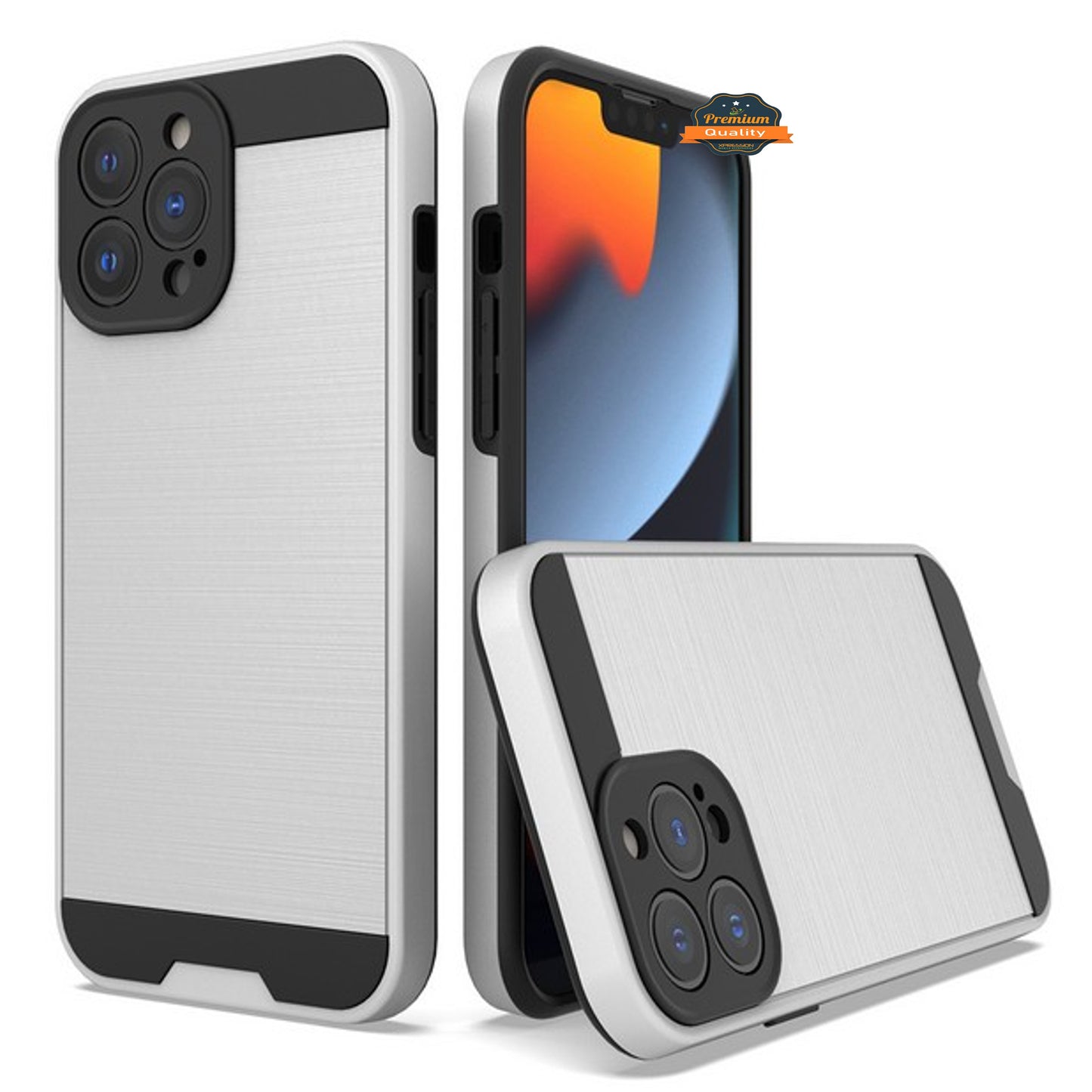 For Apple iPhone 14 /Plus Pro Max Rugged TPU + Hard PC Brushed Metal Texture Hybrid Dual Layer Armor Shockproof  Phone Case Cover