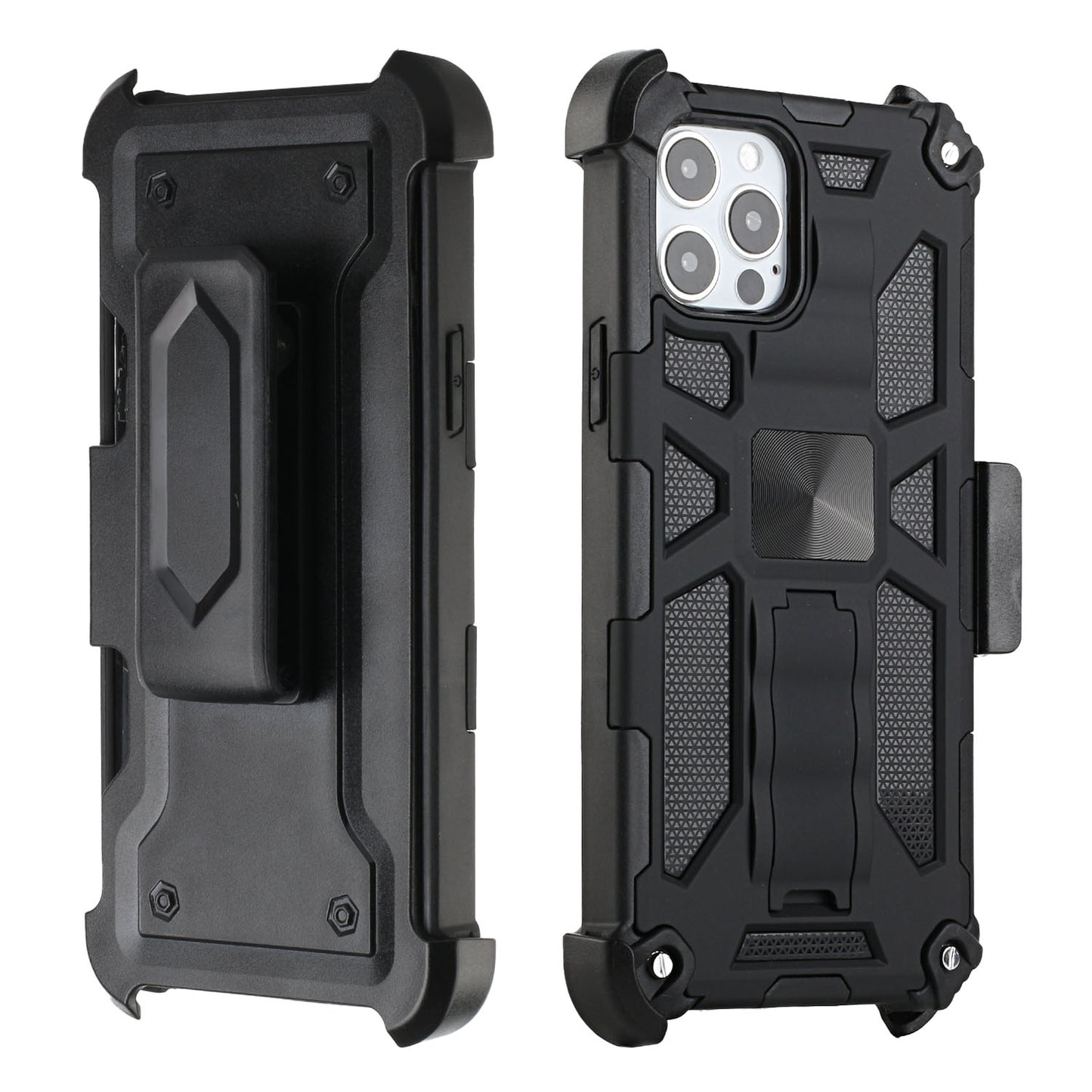 For Apple iPhone 13 (6.1") Hybrid 3in1 Combo Holster Belt Clip with Kickstand, Full-Body Armor Protective Military-Grade  Phone Case Cover