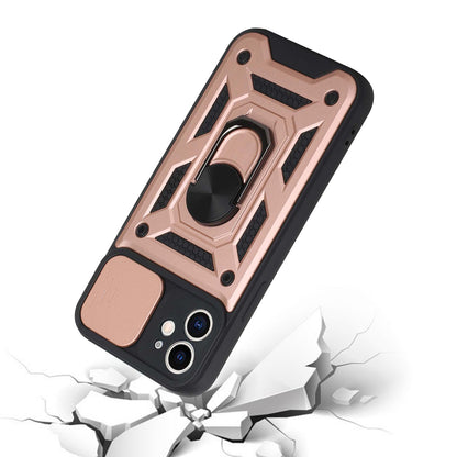 For Motorola Moto G 5G 2022 Hybrid Ring Holder Kickstand with Slide Camera Lens Cover, Rugged Dual Layer Heavy Duty Rose Gold Phone Case Cover