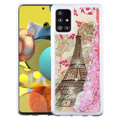 For Samsung Galaxy A51 5G Quicksand Liquid Glitter Bling Hybrid Image Flowing Sparkle Protector Skin Eiffel Tower Paris Phone Case Cover
