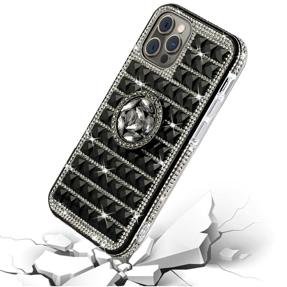 For Apple iPhone XR Fashion Luxury 3D Bling Diamonds Rhinestone Jeweled Shiny Crystal Hybrid Hard with Ring Stand Holder  Phone Case Cover
