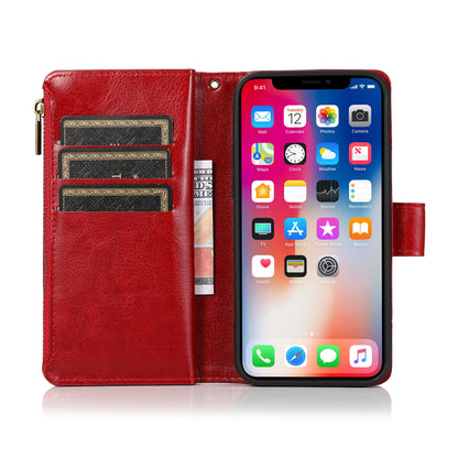 For Motorola Moto G Stylus 5G 2022 Leather Zipper Wallet Case 9 Credit Card Slots Cash Money Pocket Clutch Pouch Stand Red Phone Case Cover