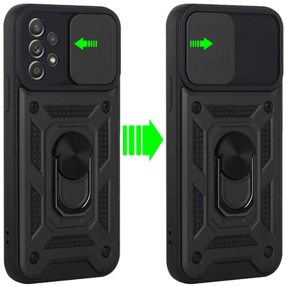 For Samsung Galaxy A73 5G Hybrid Cases with Slide Camera Lens Cover and Ring Holder Kickstand Rugged Dual Layer Heavy Duty  Phone Case Cover