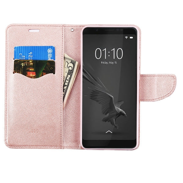 For Foxx L590 (Foxxd Miro) PU Leather Wallet with Credit Card Holder Storage Folio Flip Pouch Stand Rose Gold Phone Case Cover