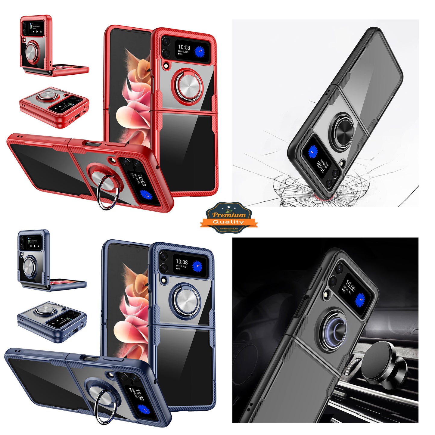 For Samsung Galaxy Z Flip 4 5G Clear Silicone Shockproof Hybrid Protection Transparent TPU with Magnetic Ring Kickstand  Phone Case Cover