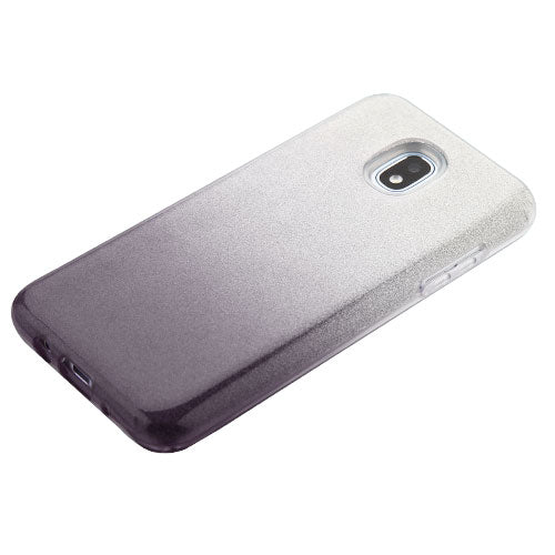 For Samsung Galaxy J3 V /J3 3rd Gen /Galaxy Express Prime 3 Stylish Gradient Glitter Design Hybrid Rubber TPU Hard PC Slim Silver Black Phone Case Cover