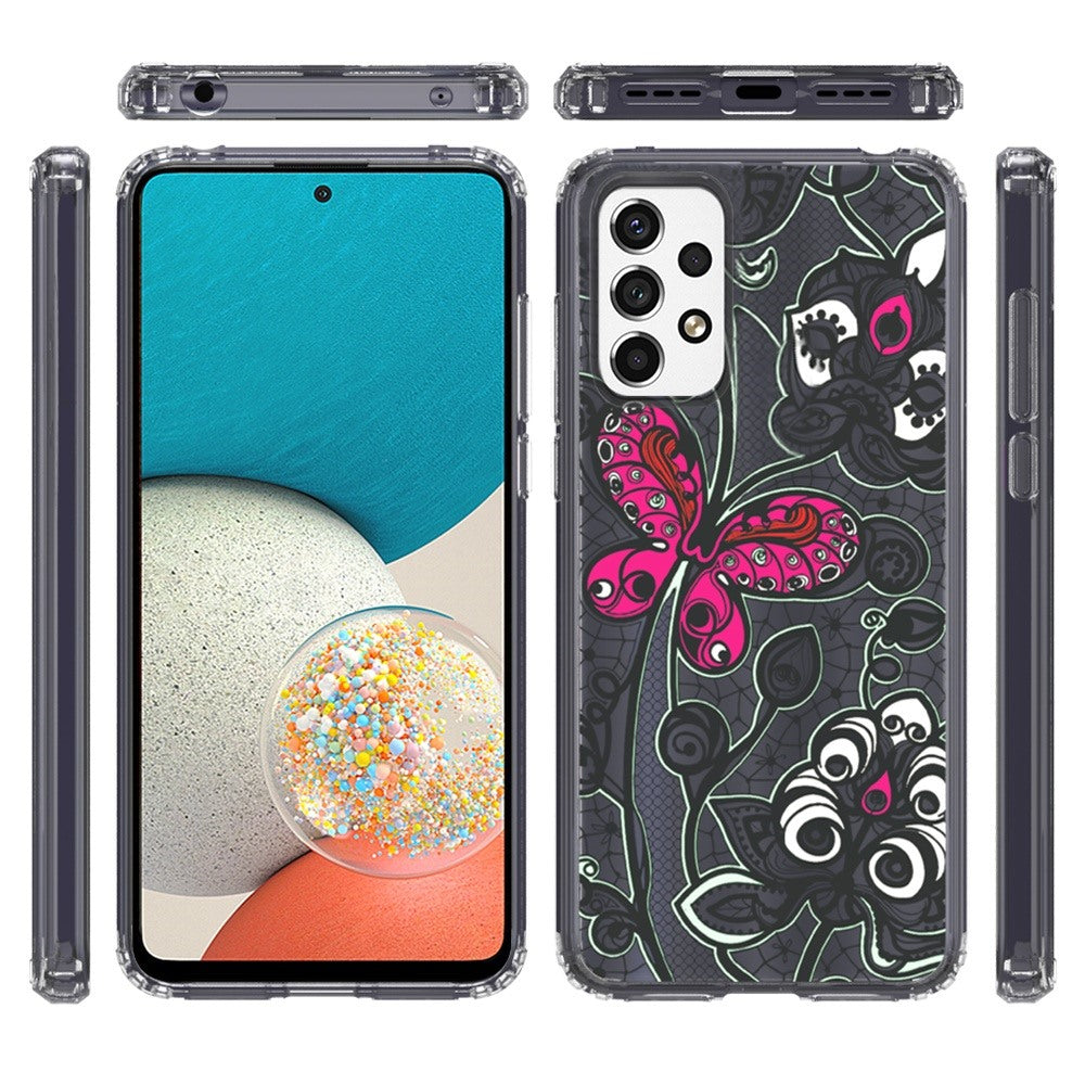 For Samsung Galaxy A53 5G Cases Pattern Design Ultra Thin Clear Hybrid Rubber Gummy TPU Grip + Hard PC Back Shockproof  Phone Case Cover