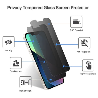 For Apple iPhone 13 (6.1") Privacy Screen Protector Anti Spy 9H Dark Tempered Glass Screen Film Guard Case Friendly Black Screen Protector