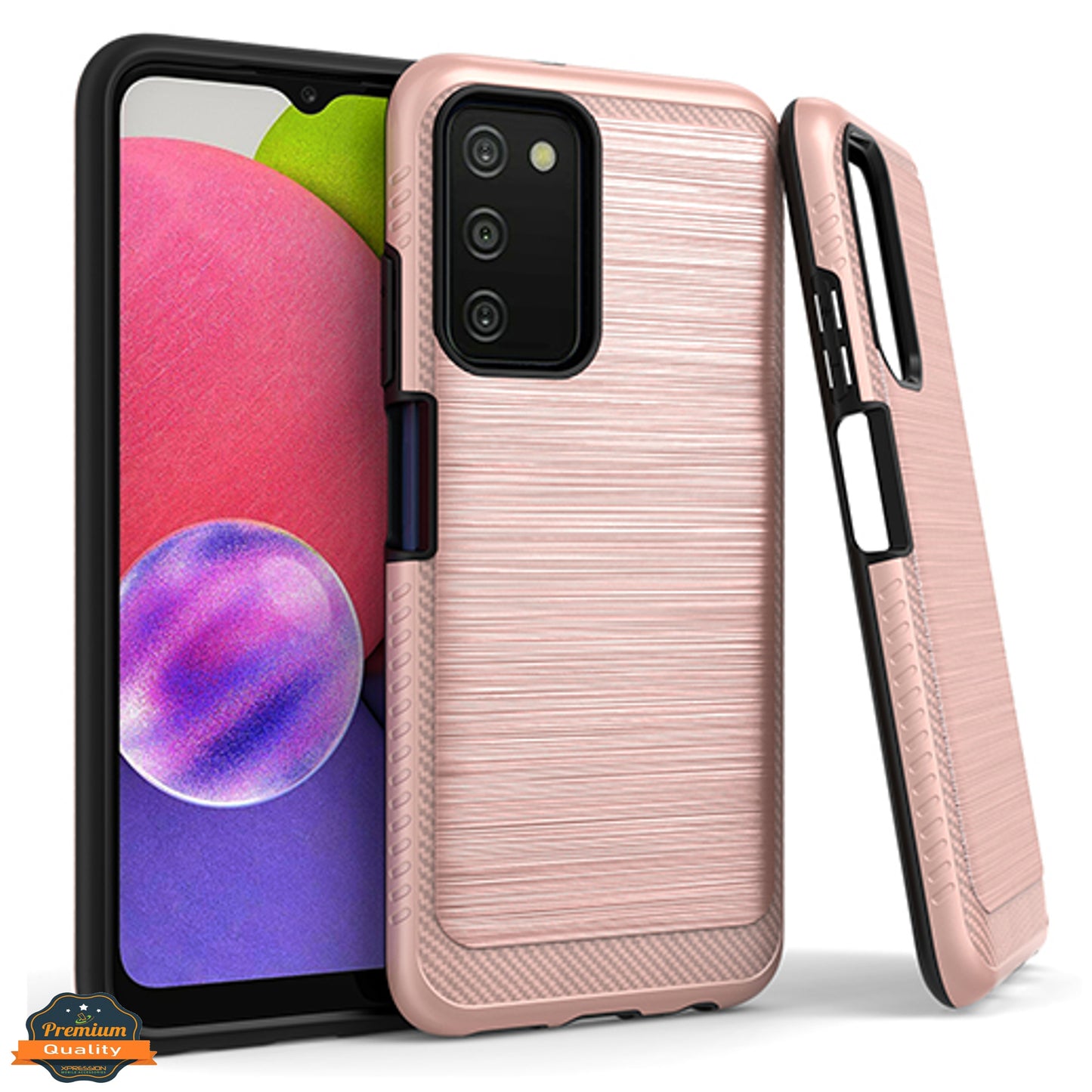 For Samsung Galaxy A03s (2022) Armor Brushed Texture Rugged Carbon Fiber Design Shockproof Dual Layers Hard PC + TPU Protective  Phone Case Cover