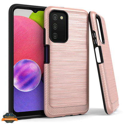 For Samsung Galaxy A03s (2022) Armor Brushed Texture Rugged Carbon Fiber Design Shockproof Dual Layers Hard PC + TPU Protective  Phone Case Cover