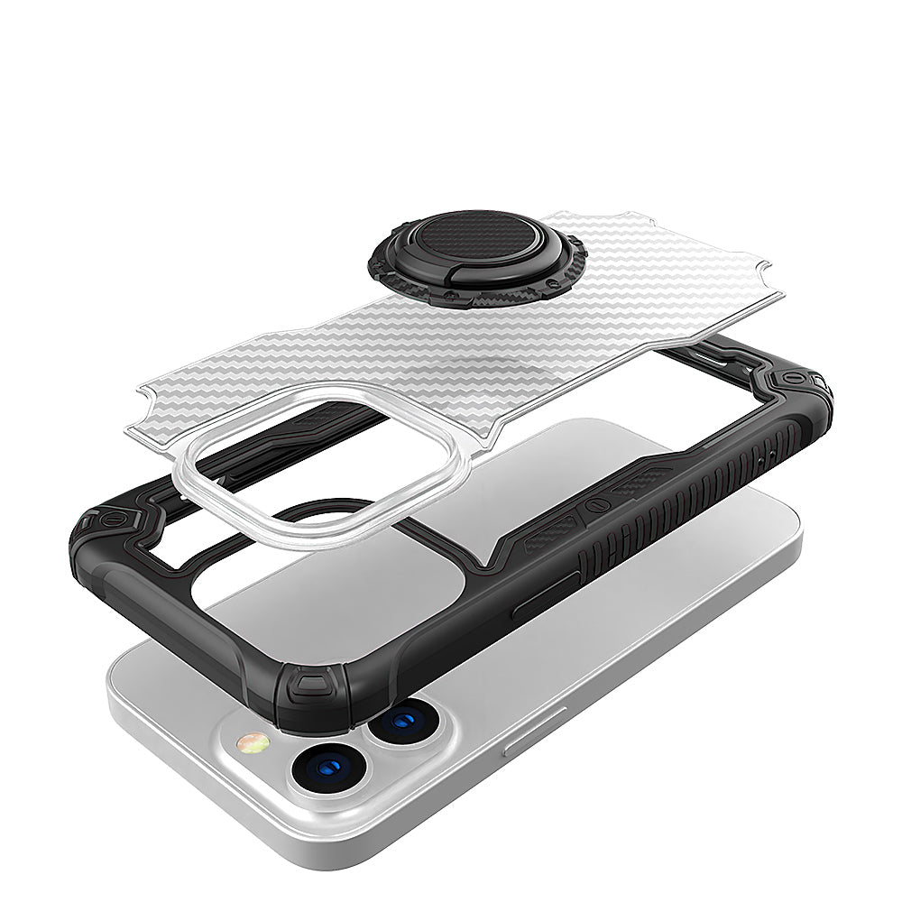 For Apple iPhone 13 /Pro Max Carbon Fiber Design [Military Grade Protection] with Ring Kickstand Shockproof Rugged Protective  Phone Case Cover