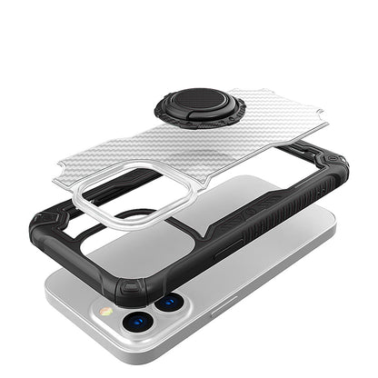 For Apple iPhone 13 /Pro Max Carbon Fiber Design [Military Grade Protection] with Ring Kickstand Shockproof Rugged Protective  Phone Case Cover