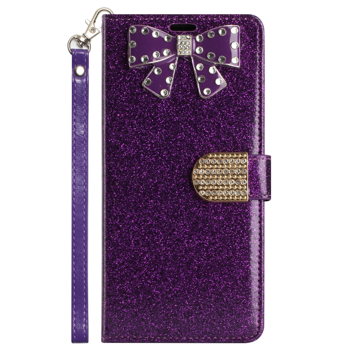 For Samsung Galaxy S22 Ultra Wallet Bow Glitter Bling Ornament Shimmer with Credit Card Slot Pocket & Lanyard  Phone Case Cover