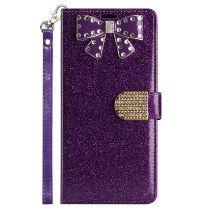 For Samsung Galaxy A53 5G Wallet Bow Glitter Bling Ornament Shimmer with Credit Card Slot Pocket & Lanyard  Phone Case Cover