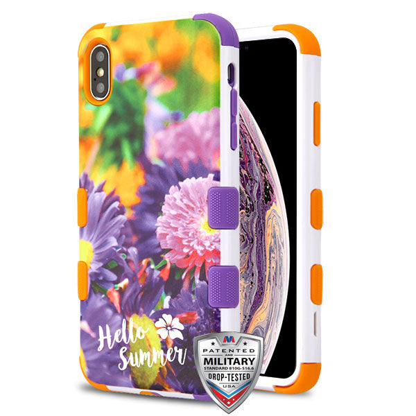 For Apple iPhone XS Max Stylish Hybrid Three Layer Hard PC Shockproof Heavy Duty TPU Rubber Anti-Drop Chrysanthemum Flower Phone Case Cover