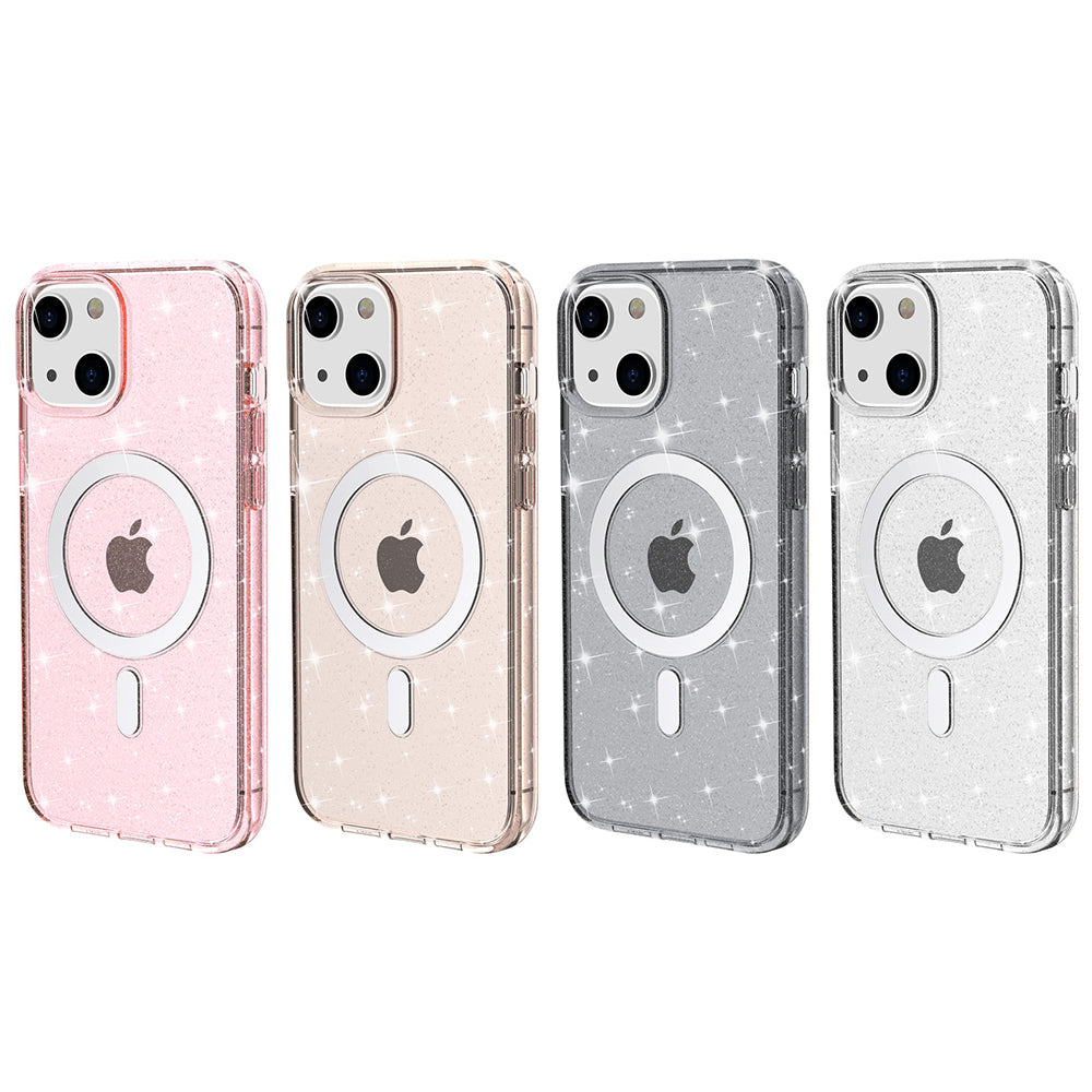 For Apple iPhone 14 /Plus Pro Max Transparent Glitter Bling Sparkly Hybrid Hard PC TPU Grip Shockproof Compatible with MagSafe  Phone Case Cover