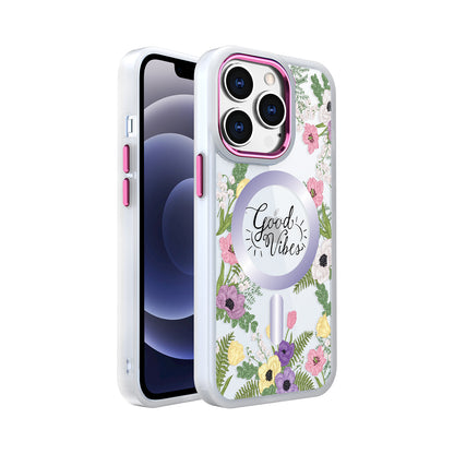 For Apple iPhone 14 /Plus Pro Max Hybrid Flower Quotation Design Fashion Hard PC with MagSafe Compatible  Phone Case Cover