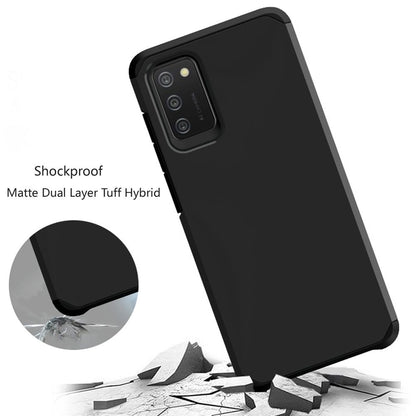 For Samsung Galaxy A02S Ultra Slim Heavy Duty [Dual Layer] Hybrid Shock Proof Protective Rugged Bumper Shell Hard PC + Rubber TPU Black Phone Case Cover