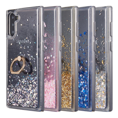 For Samsung Galaxy A13 5G Hybrid Bling Liquid Quicksand Glittering Sparkle TPU Rubber PC with Ring Stand Holder Kickstand  Phone Case Cover