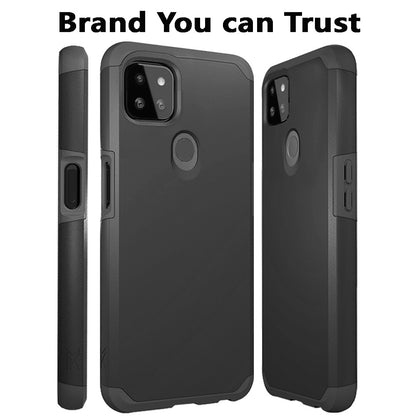 For T-Mobile Revvl 5G Ultra Slim Corner Protection Shock Absorption Hybrid Dual Layer Hard PC + TPU Rubber Armor Defender Black Phone Case Cover