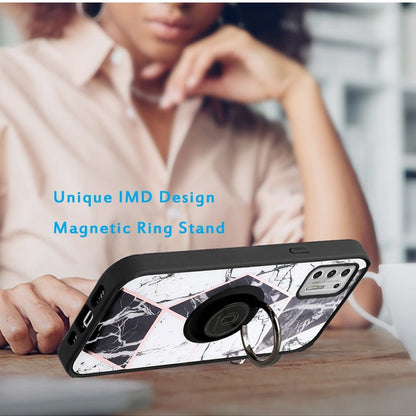 For Samsung Galaxy S22 Plus Marble Design with Magnetic Ring Kickstand Holder Hybrid TPU Hard PC Shockproof Armor Classy Black Phone Case Cover