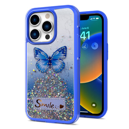 For Apple iPhone 13 /Pro Max Butterfly Smile Glitter Bling Sparkle Epoxy Glittering Shining Hybrid Hard PC TPU Silicone Slim  Phone Case Cover