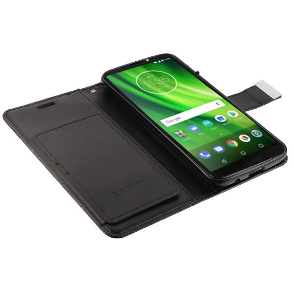 For Motorola Moto G6 Play /Moto E5/Moto G6 Forge PU Leather Wallet with Credit Card Holder Storage Folio Flip Pouch Stand Black Phone Case Cover