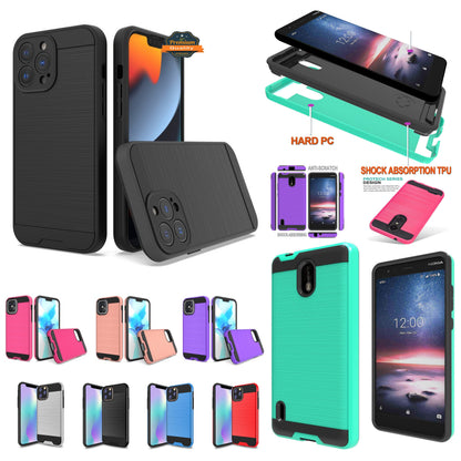 For Samsung Galaxy A42 5G Slim Rugged TPU + Hard PC Brushed Texture Hybrid Dual Layer Defender Armor Shock Absorbing  Phone Case Cover