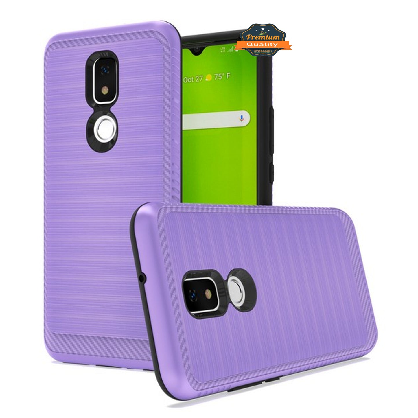 For AT&T Motivate 2 Brushed Metal Texture Hybrid Dual Layer Defender TPU Rugged Shockproof Armor Carbon Fiber Design  Phone Case Cover