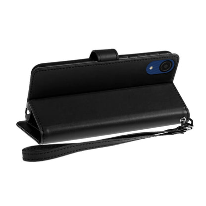 For Samsung Galaxy A03 Core Wallet Case PU Leather Credit Card ID Pocket Cash Holder Slot Dual Flip Pouch Folio Stand, Strap Black Phone Case Cover