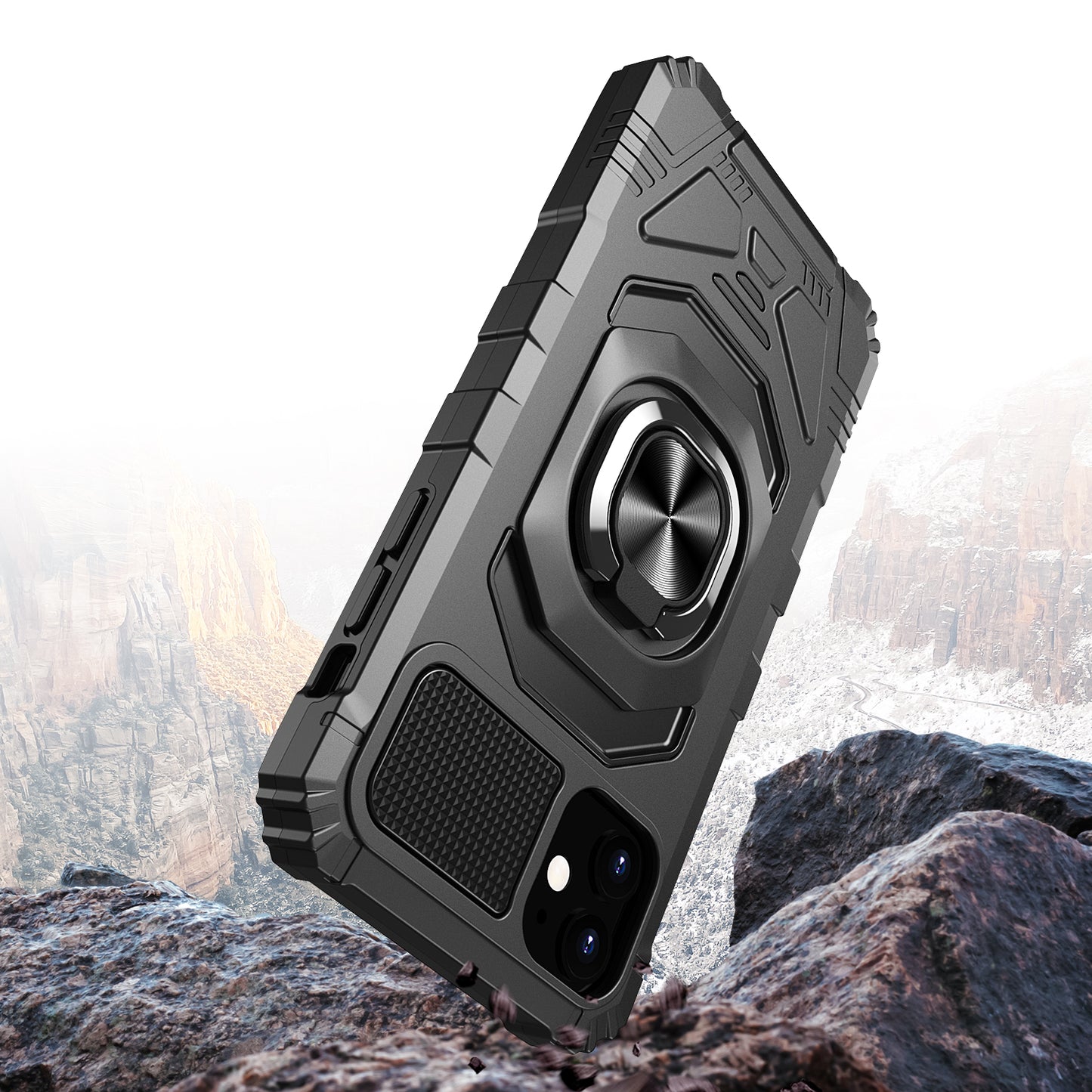 For Apple iPhone 11 (6.1") Hybrid 2in1 Dual Layer with Rotate Magnetic Ring Stand Holder Kickstand, Rugged Shockproof  Phone Case Cover