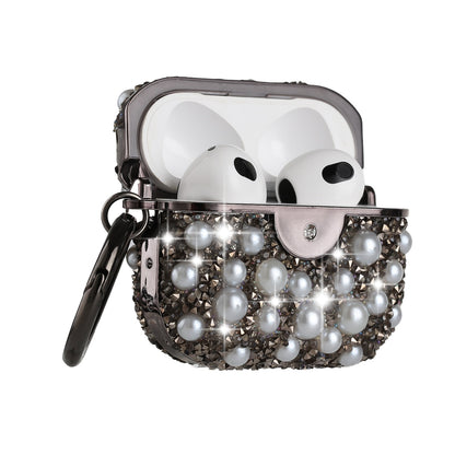 For Apple AirPods 2 & 1 Pearl Diamond Glitter Hybrid Bling Crystal Rhinestone Protective Accessories with Keychain  Phone Case Cover