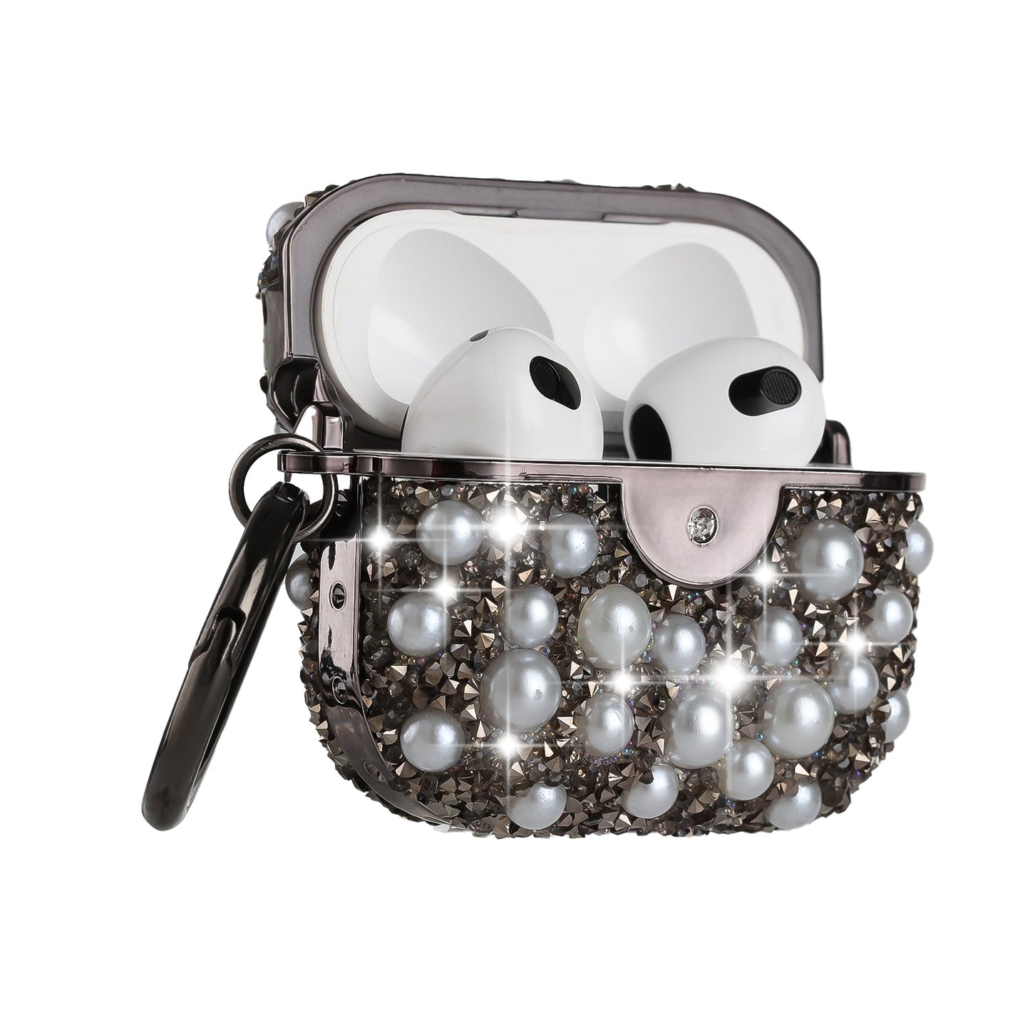 For Apple AirPods 2 & 1 Pearl Diamond Glitter Hybrid Bling Crystal Rhinestone Protective Accessories with Keychain  Phone Case Cover