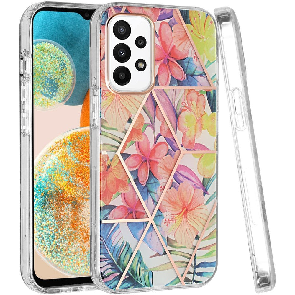 For Samsung Galaxy A23 5G Fashion Floral IMD Design Flower Pattern Hybrid Protective Hard Rubber TPU Slim Back  Phone Case Cover