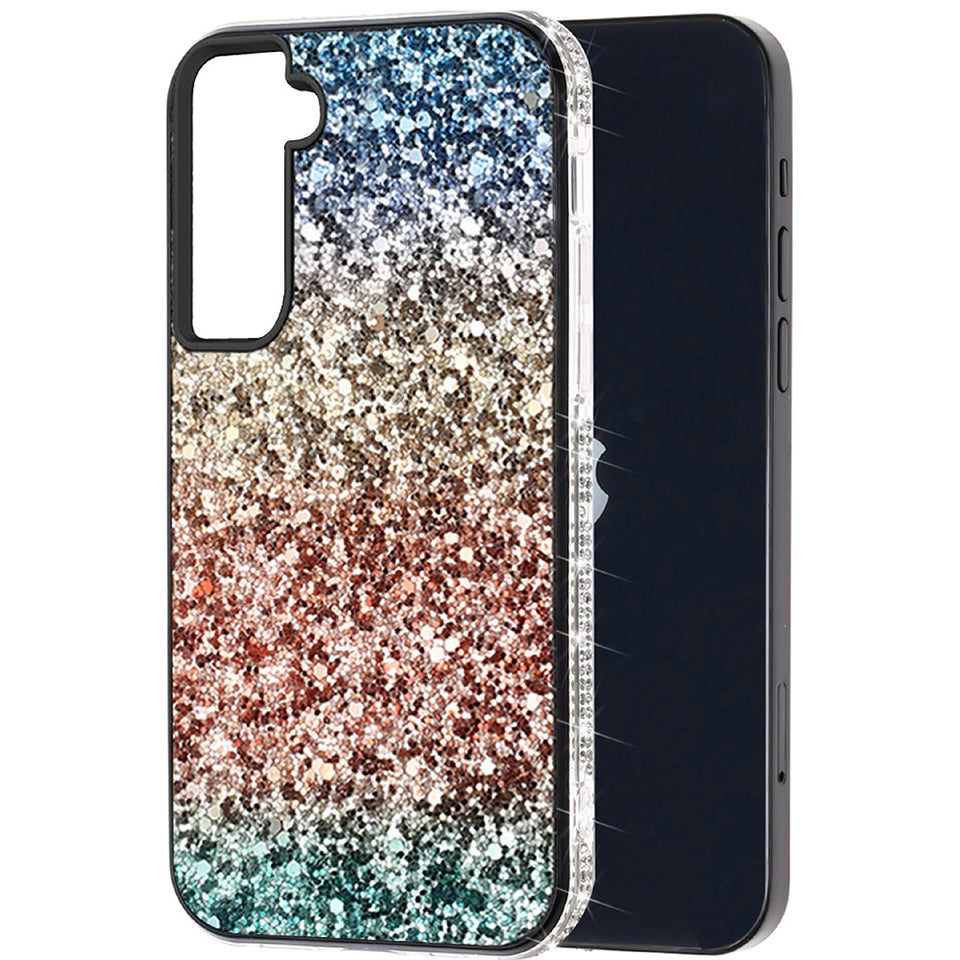 For Samsung A03 Core Rhinestone Sparkling Rainbow Gradual Glitter Full Diamond Bling Protective Hybrid Rugged Bumper  Phone Case Cover