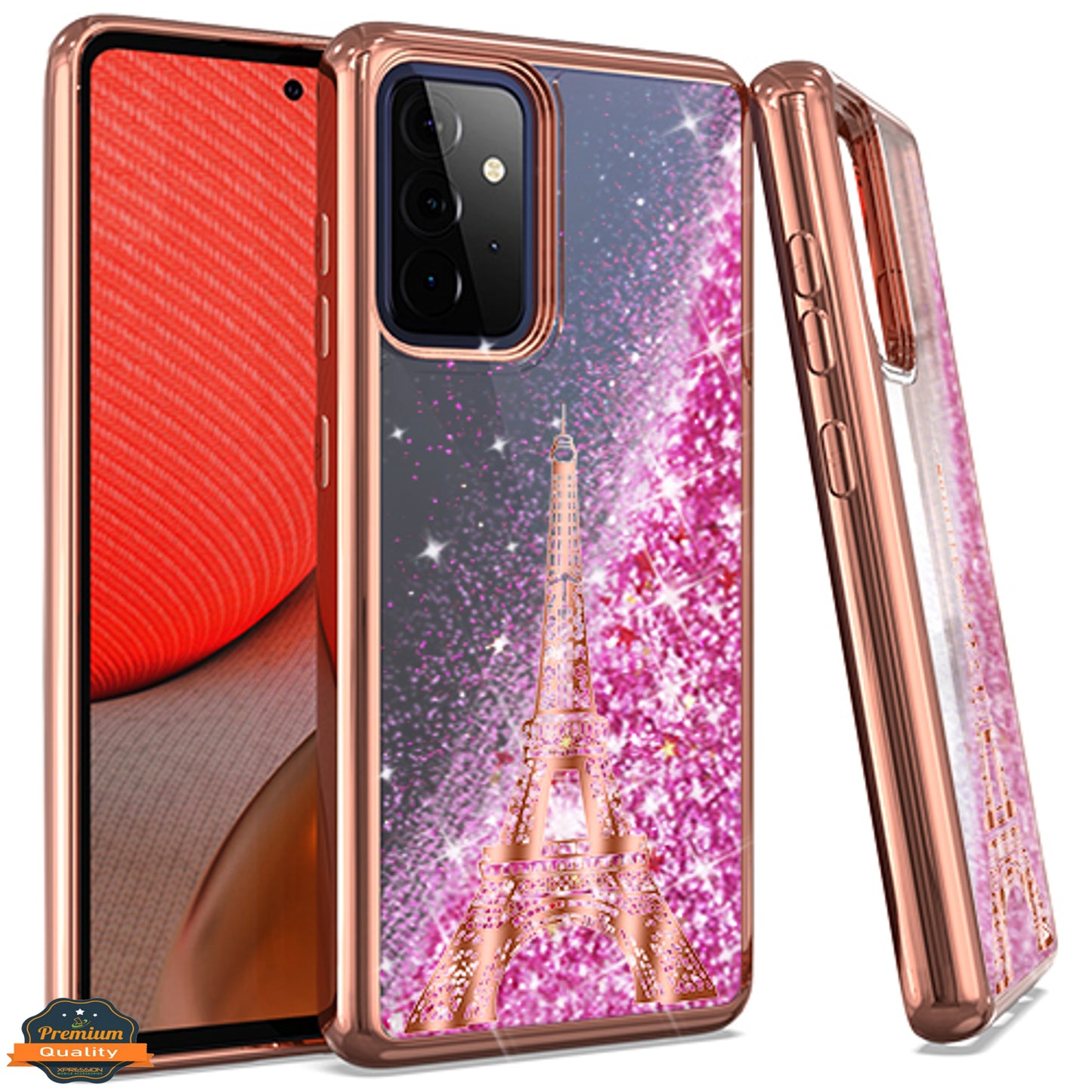 For Motorola Moto G 5G 2022 Quicksand Liquid Glitter Bling Flowing Sparkle Hybrid TPU Chrome Plating Rubber Hard PC Paris Eiffel Tower Phone Case Cover