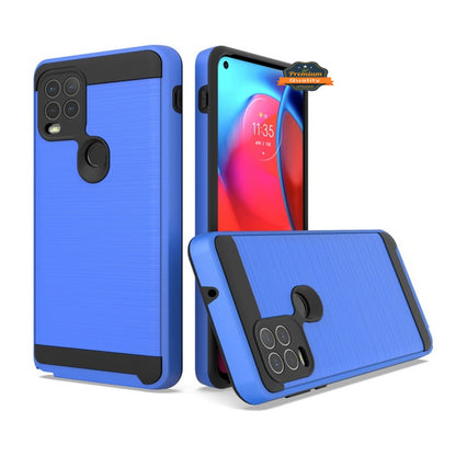 For Motorola Moto G Stylus 5G 2021 Slim Rugged TPU + Hard PC Brushed Metal Texture Hybrid Dual Layer Defender Armor Shock Absorbing  Phone Case Cover