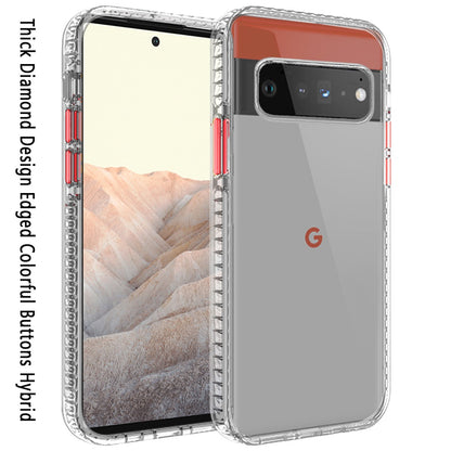 For Google Pixel 6 / Pro Crystal Transparent Rugged Shockproof Hybrid Hard PC + TPU Colorful Buttons Military Grade Protection Back  Phone Case Cover