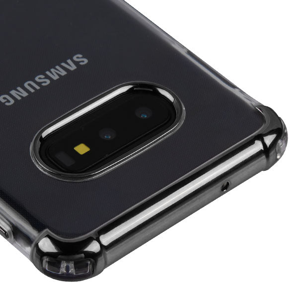 For Samsung Galaxy S10E Slim Hybrid Transparent Rubber Gummy Hard PC Silicone Electroplating Protective Clear / Black Phone Case Cover